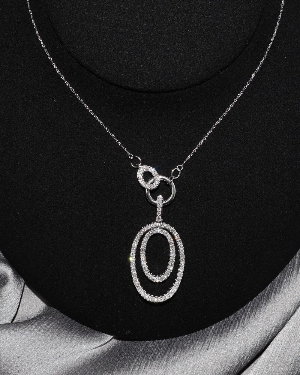 14k White Gold Pave Diamond Oval Necklace 9.33G / 20in(adjustable)/ 1.76tcw